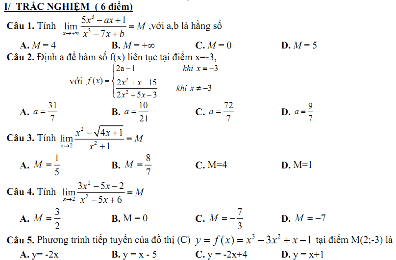 Đề kiểm tra 1 tiết Toán 11 Chương 4 Đại số - Đề 34 I Toploigiai