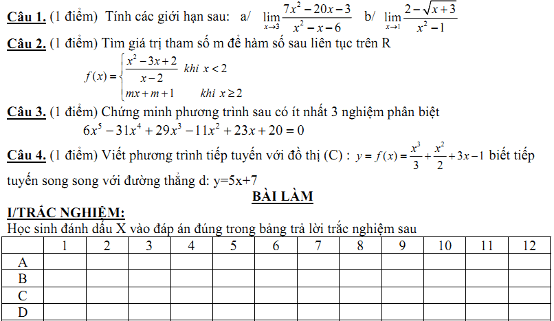 Đề kiểm tra 1 tiết Toán 11 Chương 4 Đại số - Đề 34 I Toploigiai