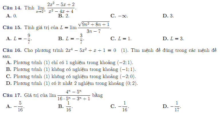 Đề kiểm tra 1 tiết Toán 11 Chương 4 Đại số - Đề 36 I Toploigiai