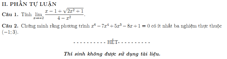 Đề kiểm tra 1 tiết Toán 11 Chương 4 Đại số - Đề 37 I Toploigiai