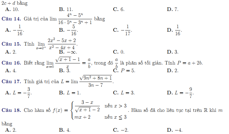 Đề kiểm tra 1 tiết Toán 11 Chương 4 Đại số - Đề 37 I Toploigiai