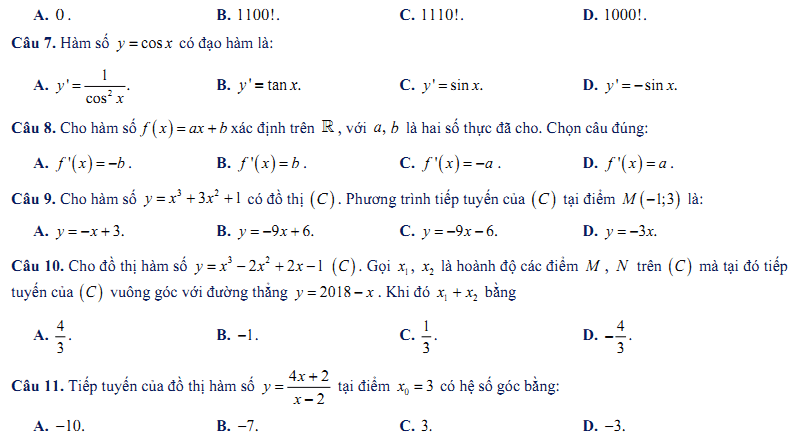 Đề kiểm tra 1 tiết Toán 11 Chương 5 Đại số - Đề 1 I Toploigiai