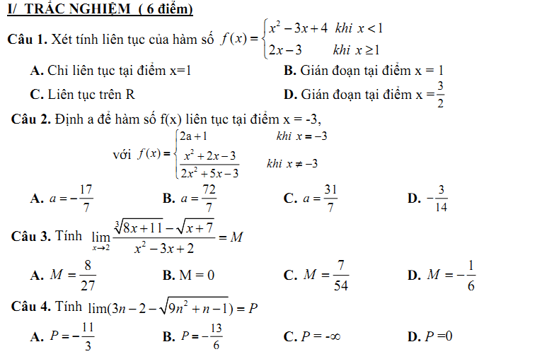 Đề kiểm tra 1 tiết Toán 11 Chương 5 Đại số - Đề 2 I Toploigiai