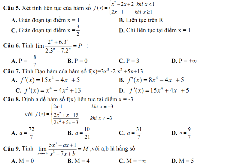 Đề kiểm tra 1 tiết Toán 11 Chương 5 Đại số - Đề 3 I Toploigiai