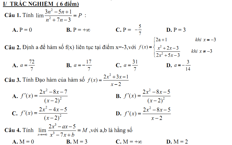 Đề kiểm tra 1 tiết Toán 11 Chương 5 Đại số - Đề 4 I Toploigiai