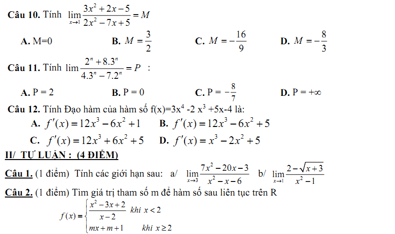 Đề kiểm tra 1 tiết Toán 11 Chương 5 Đại số - Đề 4 I Toploigiai
