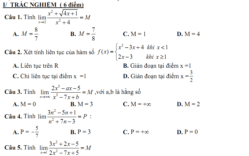 Đề kiểm tra 1 tiết Toán 11 Chương 5 Đại số - Đề 6 I Toploigiai