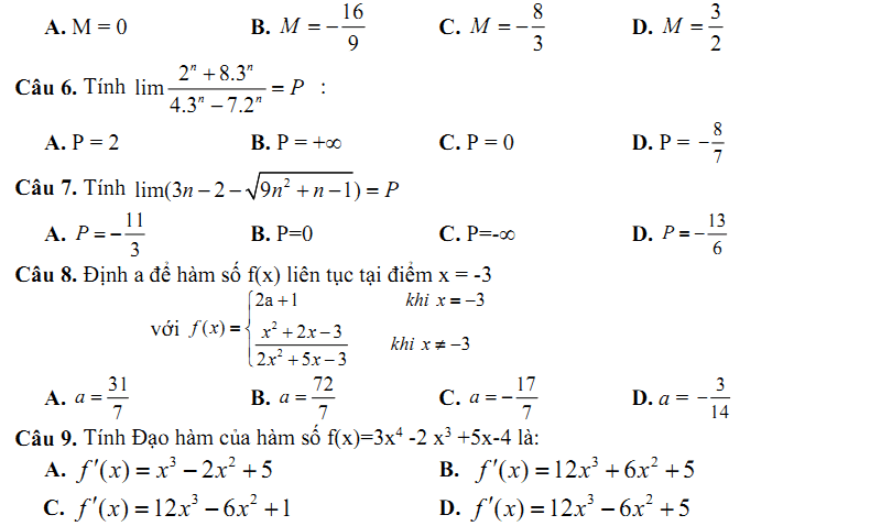 Đề kiểm tra 1 tiết Toán 11 Chương 5 Đại số - Đề 6 I Toploigiai