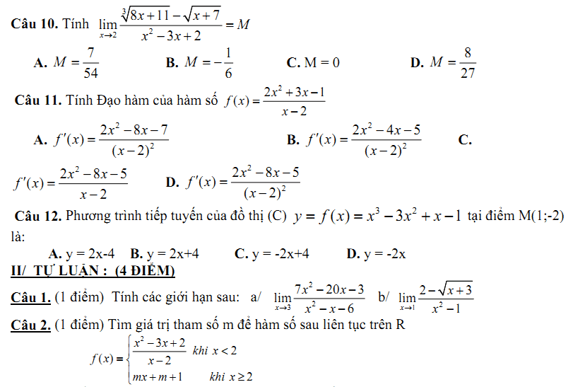 Đề kiểm tra 1 tiết Toán 11 Chương 5 Đại số - Đề 6 I Toploigiai
