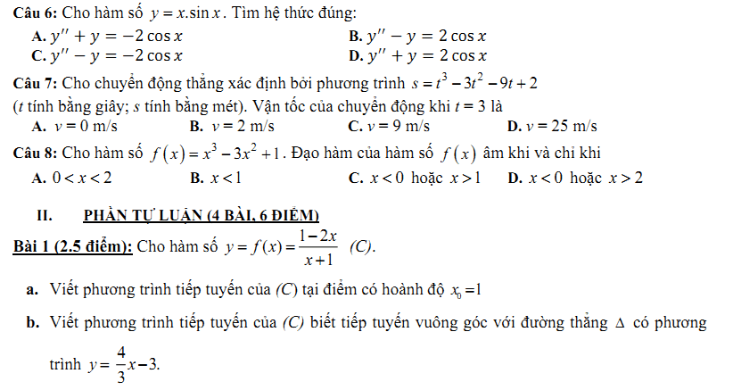 Đề kiểm tra 1 tiết Toán 11 Chương 5 Đại số - Đề 12 I Toploigiai