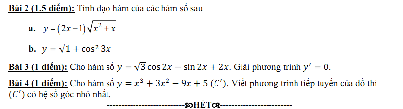 Đề kiểm tra 1 tiết Toán 11 Chương 5 Đại số - Đề 12 I Toploigiai