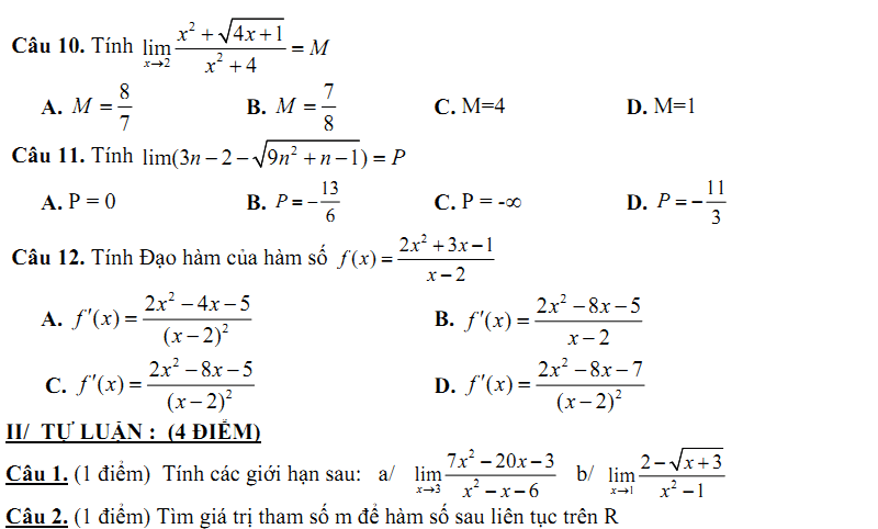 Đề kiểm tra 1 tiết Toán 11 Chương 5 Đại số - Đề 8 I Toploigiai