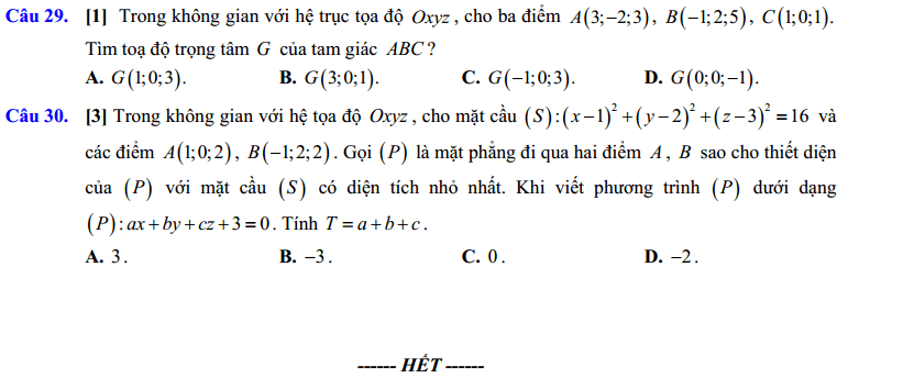 Đề Kiểm tra 1 tiết Toán 12 Chương 3 Hình học - Đề 4 | Top 86 Đề Kiểm tra 1 tiết Toán 12 hay nhất 
