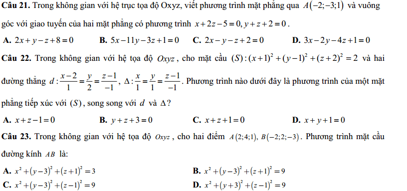 Đề Kiểm tra 1 tiết Toán 12 Chương 3 Hình học - Đề 6 | Top 86 Đề Kiểm tra 1 tiết Toán 12 hay nhất 