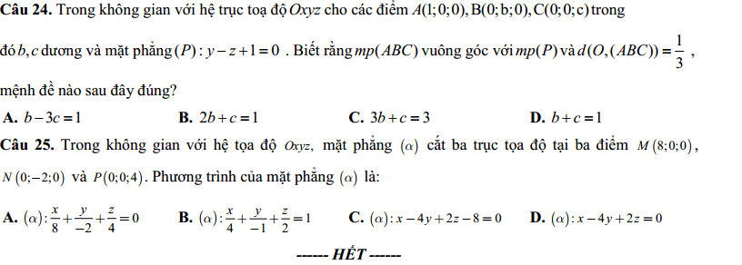 Đề Kiểm tra 1 tiết Toán 12 Chương 3 Hình học - Đề 6 | Top 86 Đề Kiểm tra 1 tiết Toán 12 hay nhất 