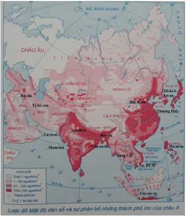 Giải Tập bản đồ Địa lý 8: Bài 6: Thực hành. Đọc, phân tích lược đồ phân bố dân cư và các thành phố lớn của Châu Á - Toploigiai