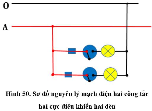 Soạn Công nghệ 9 Bài 8 ngắn nhất: Thực hành: Lắp mạch điện hai công tắc hai cực điều khiển hai đèn (ảnh 2)