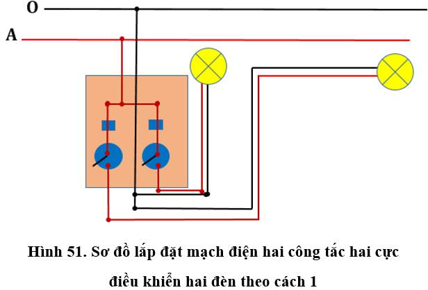 Soạn Công nghệ 9 Bài 8 ngắn nhất: Thực hành: Lắp mạch điện hai công tắc hai cực điều khiển hai đèn (ảnh 3)