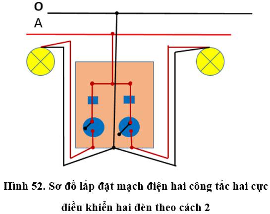 Soạn Công nghệ 9 Bài 8 ngắn nhất: Thực hành: Lắp mạch điện hai công tắc hai cực điều khiển hai đèn (ảnh 4)