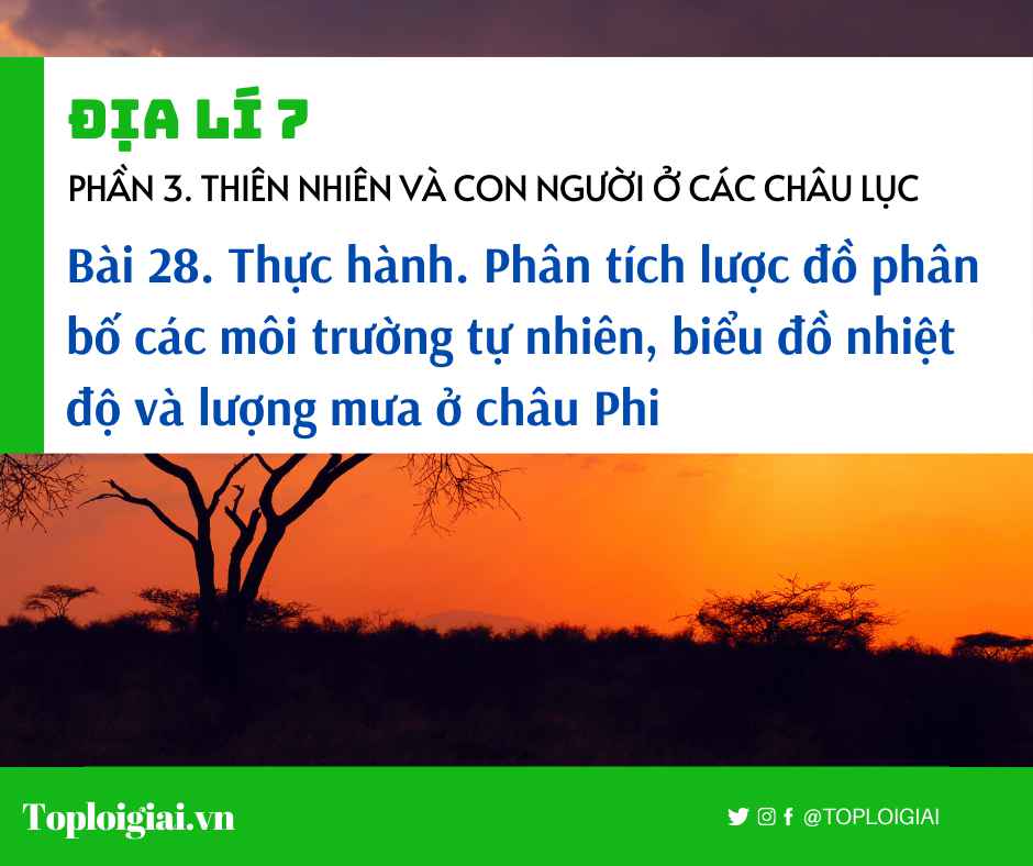 Soạn Địa 7 Bài 28 ngắn nhất: Thực hành. Phân tích lược đồ phân bố các môi trường tự nhiên, biểu đồ nhiệt độ và lượng mưa ở châu Phi - Toploigiai