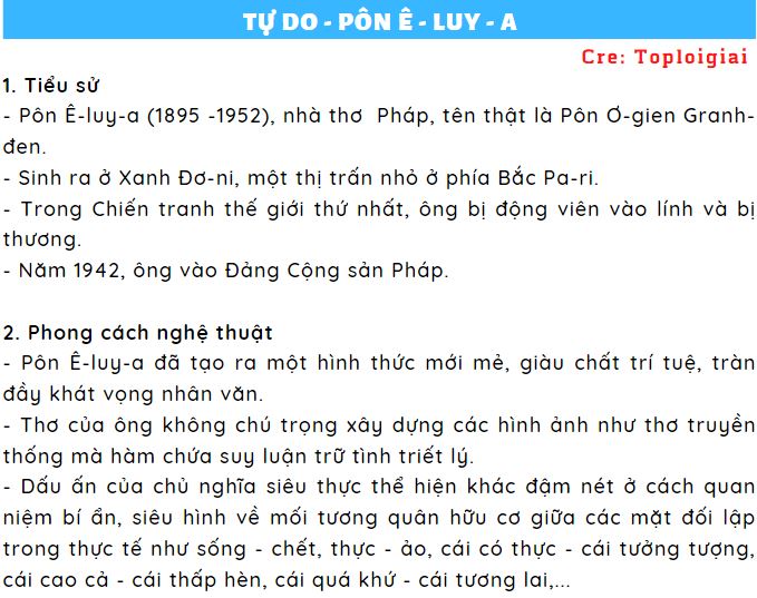 Soạn bài Tự do - P.Ê-luy-a ngắn nhất | Soạn văn 12 ngắn nhất – TopLoigiai