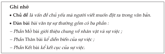 Soạn văn lớp 6: Chủ đề và dàn bài của bài văn tự sự | Soạn văn 6 ngắn nhất tại TopLoigiai