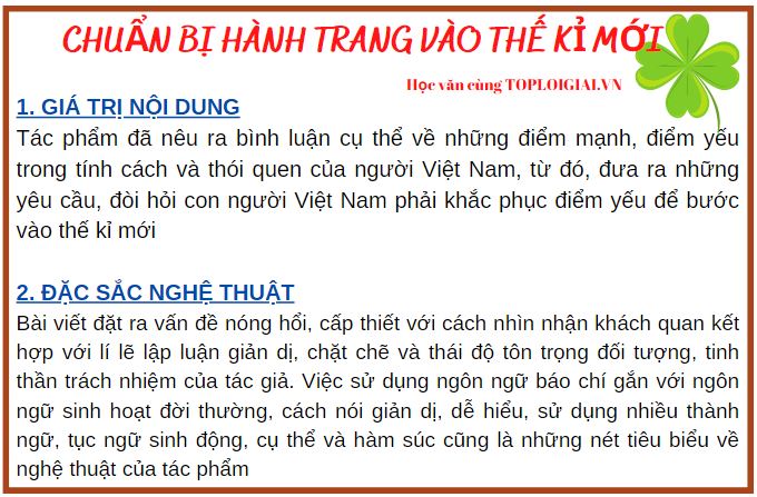 Soạn bài Chuẩn bị hành trang vào thế kỉ mới | Soạn văn 9