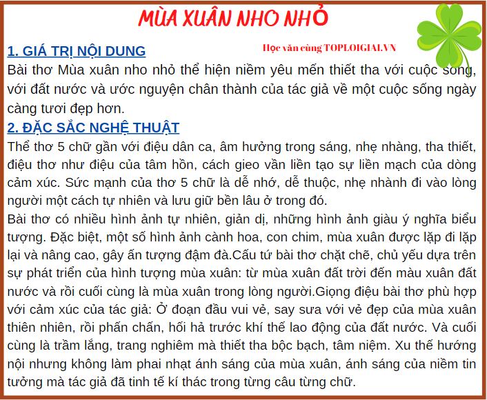Soạn bài Mùa xuân nho nhỏ | Soạn văn 9