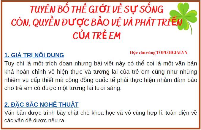 Soạn bài Tuyên bố thế giới về sự sống còn, quyền được bảo vệ và phát triển của trẻ em | Soạn văn 9