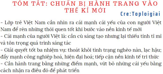 Soạn văn 9 siêu ngắn: Chuẩn bị hành trang vào thế kỉ mới - Vũ Khoan | Soạn văn 9