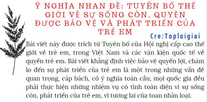 Soạn văn 9 siêu ngắn: Tuyên bố thế giới về sự sống còn, quyền được bảo vệ và phát triển của trẻ em | Soạn văn 9